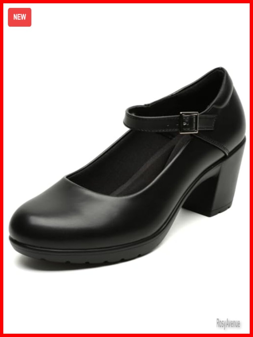 Mary Jane Dress Shoes Chunky Low Block Heels Closed Toe Ankle Strap Faux